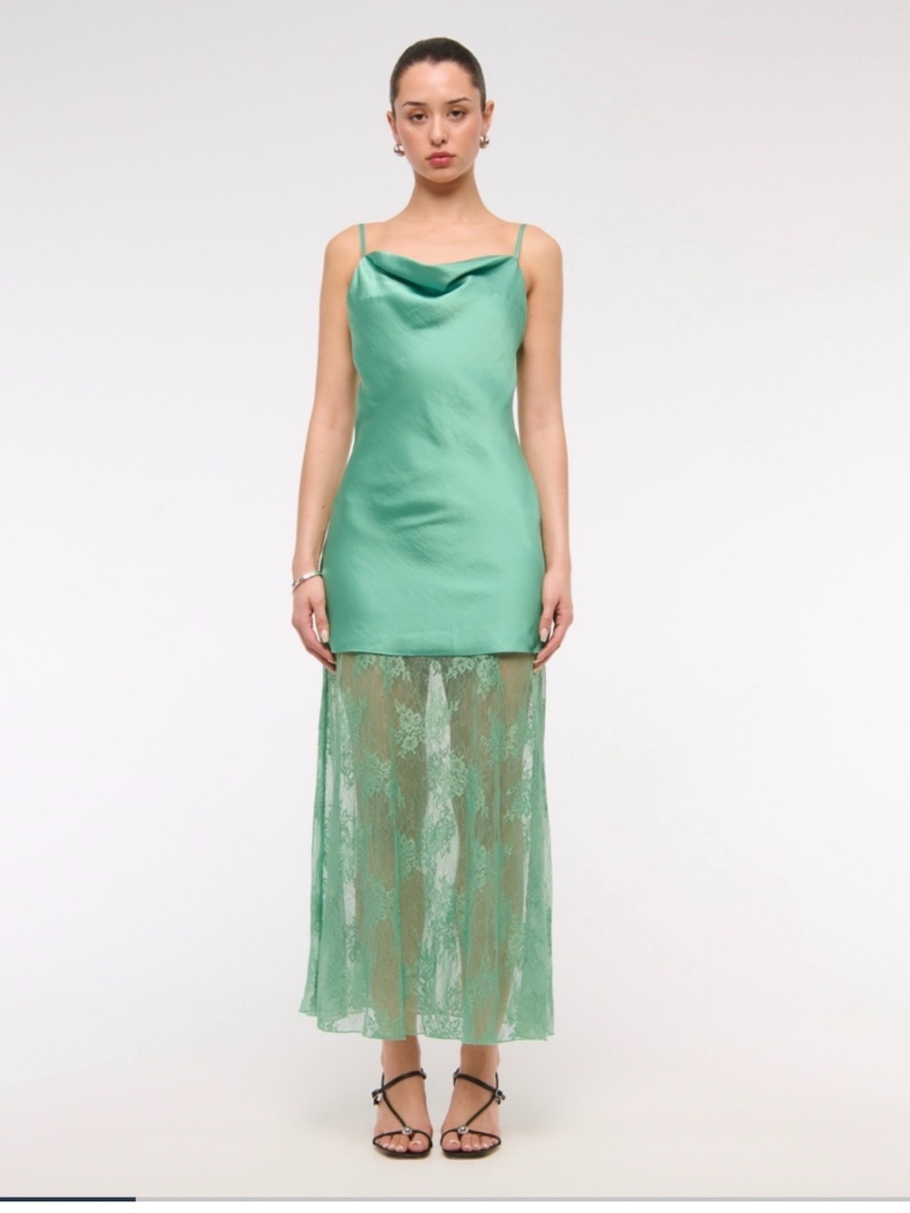 Abercrombie & Fitch Mint Green Satin Slip Dress with Lace Skirt
